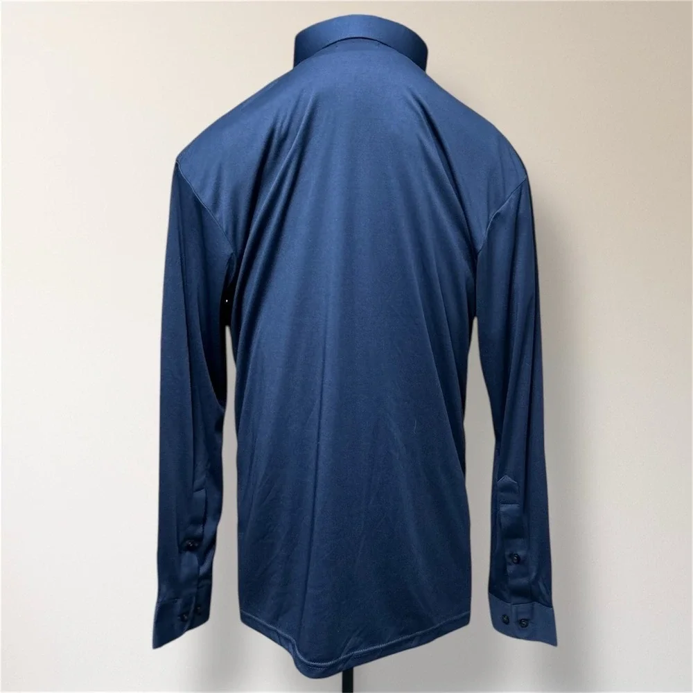 Collars & Co S Navy‎ Dress Collar Polo Shirt Stretch Long Sleeve Golf Preppy